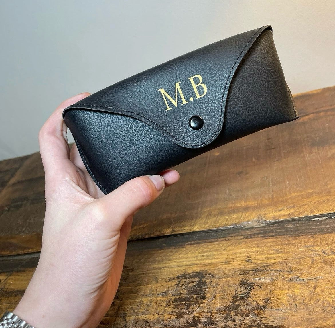 Personalised Button faux leather glasses/sunglasses case