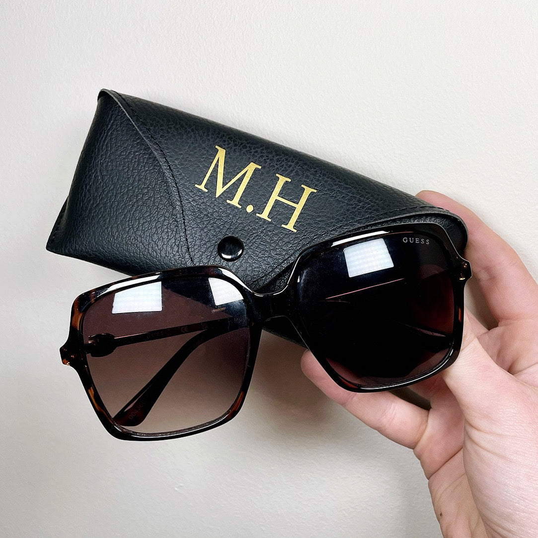Personalised Button faux leather glasses/sunglasses case