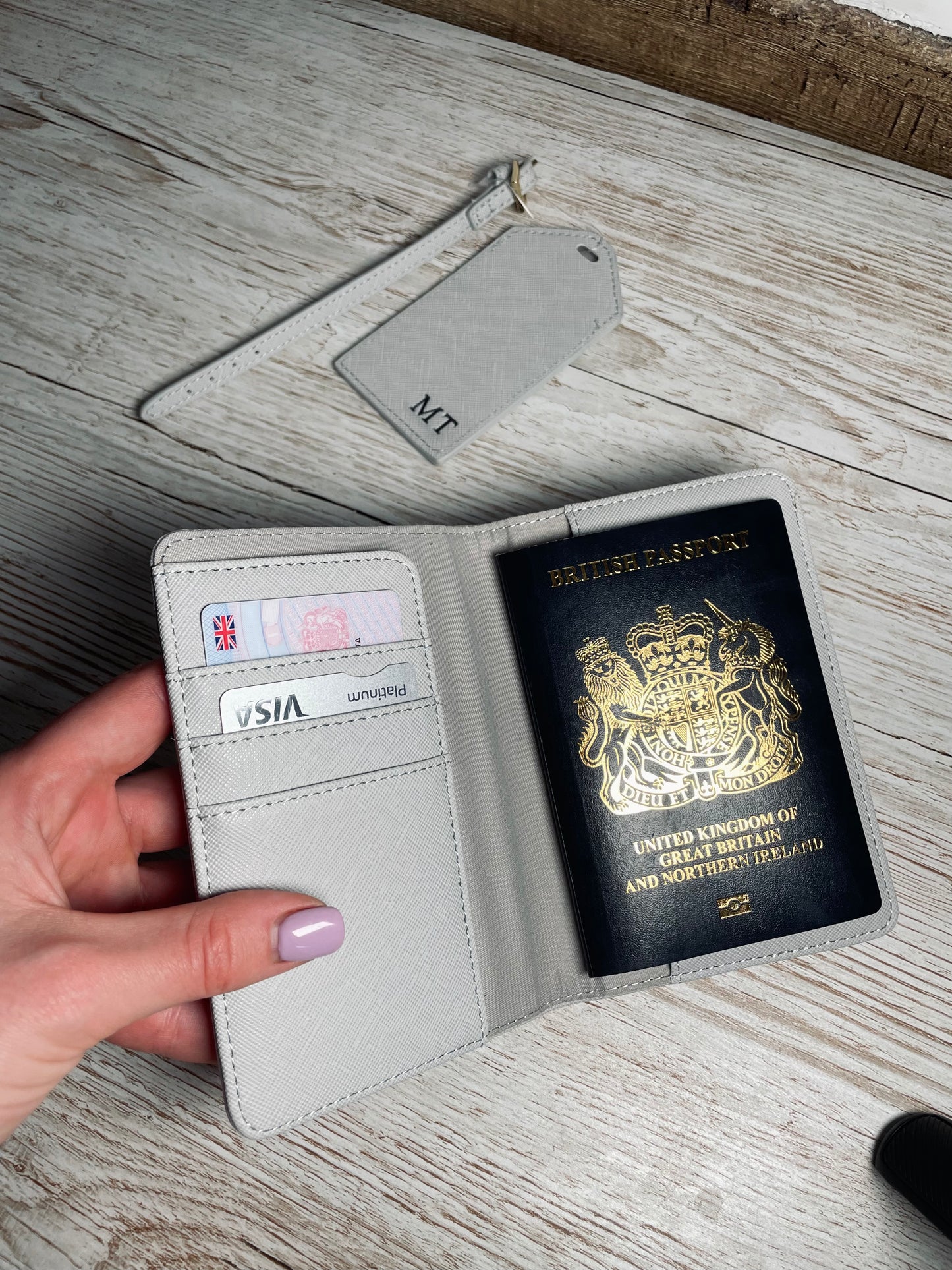 Personalised Embossed Passport cover and luggage tag set
