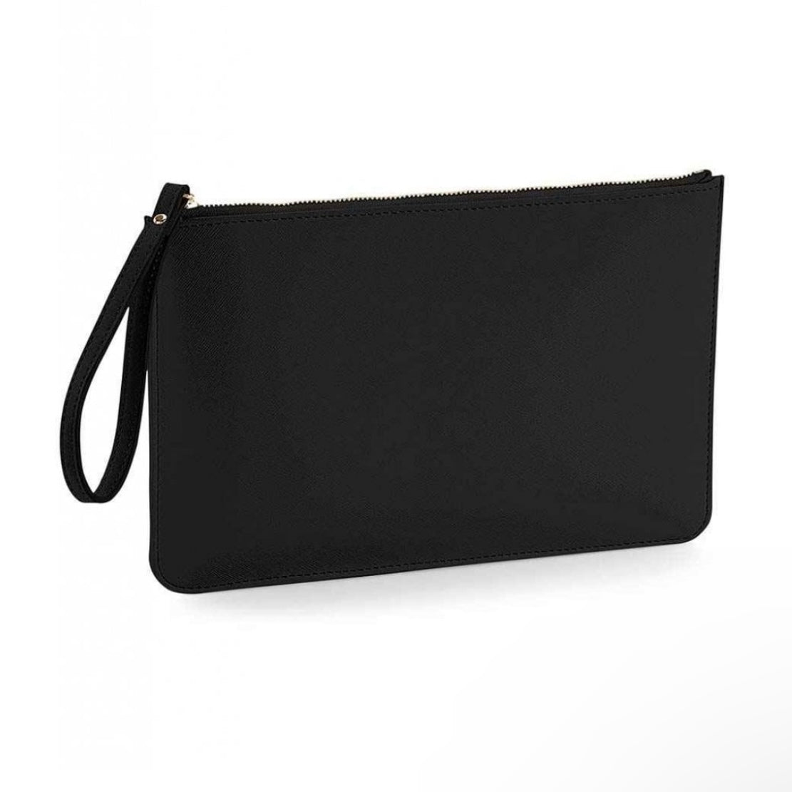 Personalised embossed saffiano zip clutch bag with wrist strap