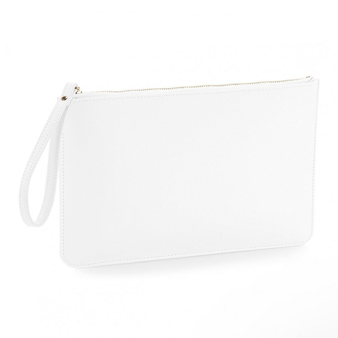 Personalised embossed saffiano zip clutch bag with wrist strap