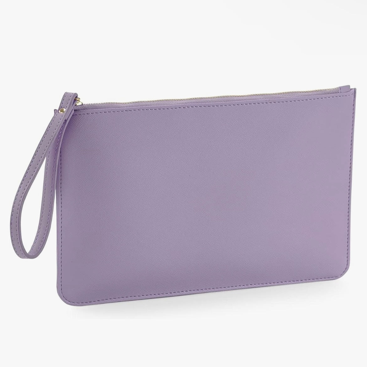 Personalised embossed saffiano zip clutch bag with wrist strap