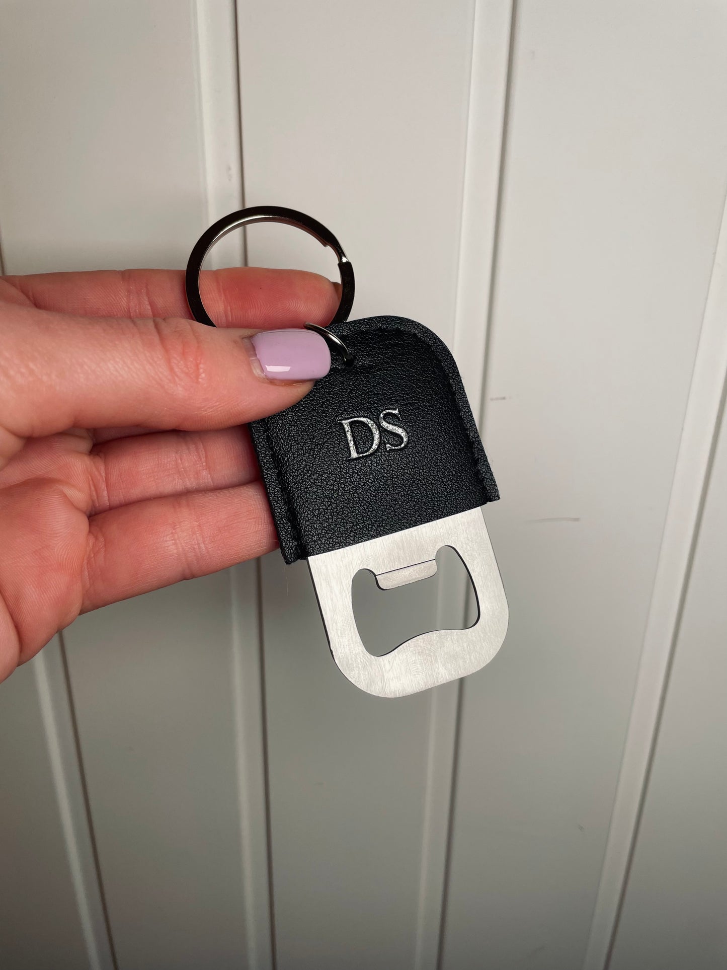 Personalised Embossed PU leather bottle opener keyring