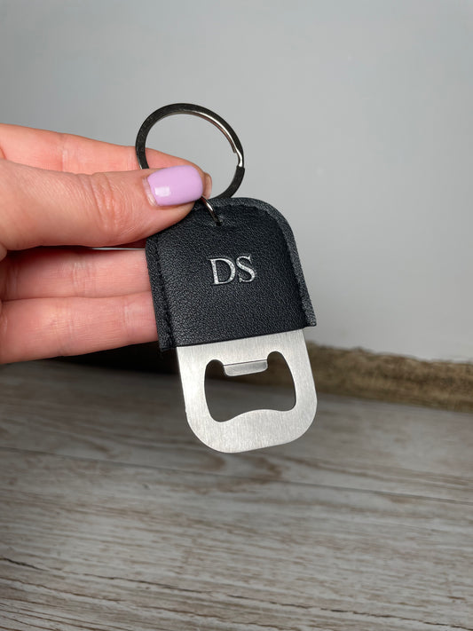 Personalised Embossed PU leather bottle opener keyring