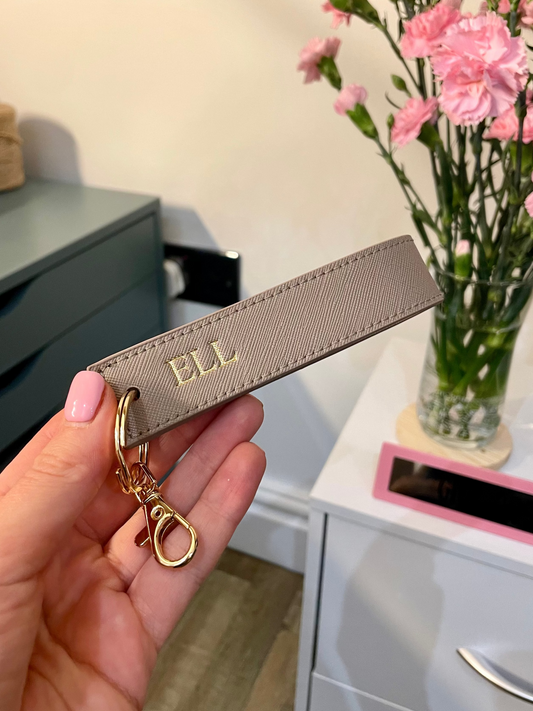 Personalised saffiano wristlet keychain